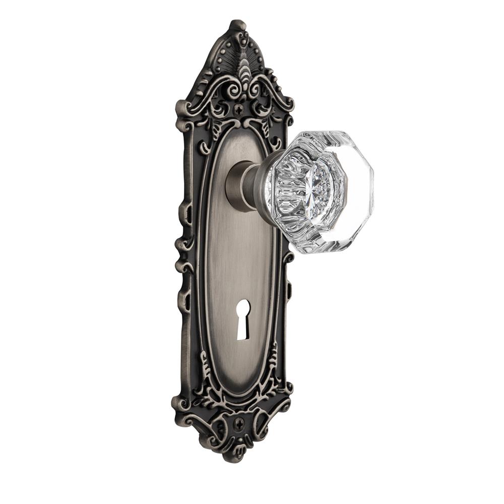 Nostalgic Warehouse VICWAL Mortise Victorian Plate with Waldorf Knob and Keyhole in Antique Pewter